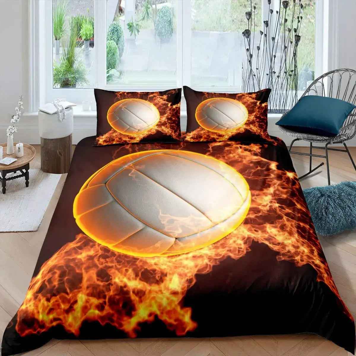 🏐Spike & Snooze! Fiery Volleyball Duvet Set for Sporty Kids - ThiGui