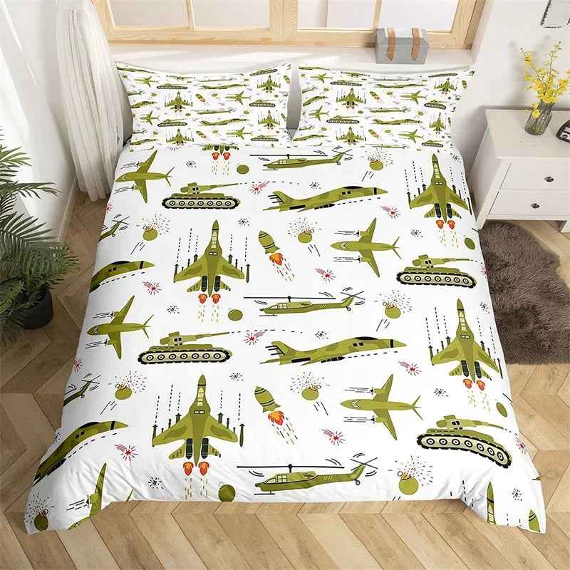✈️ Soaring into Sweet Dreams – Cartoon Airplane Bedding Set for Boys - ThiGui