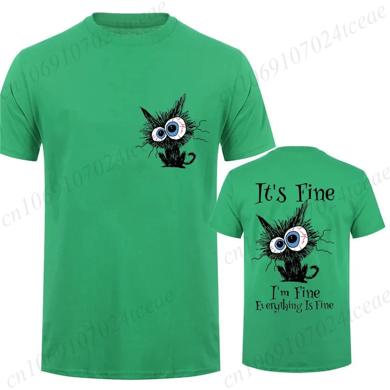 Everything Is Fine Black Cat Tee 🐾🔥 Fun & Comfy Unisex Graphic Shirt - ThiGui
