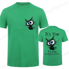 Everything Is Fine Black Cat Tee 🐾🔥 Fun & Comfy Unisex Graphic Shirt - ThiGui