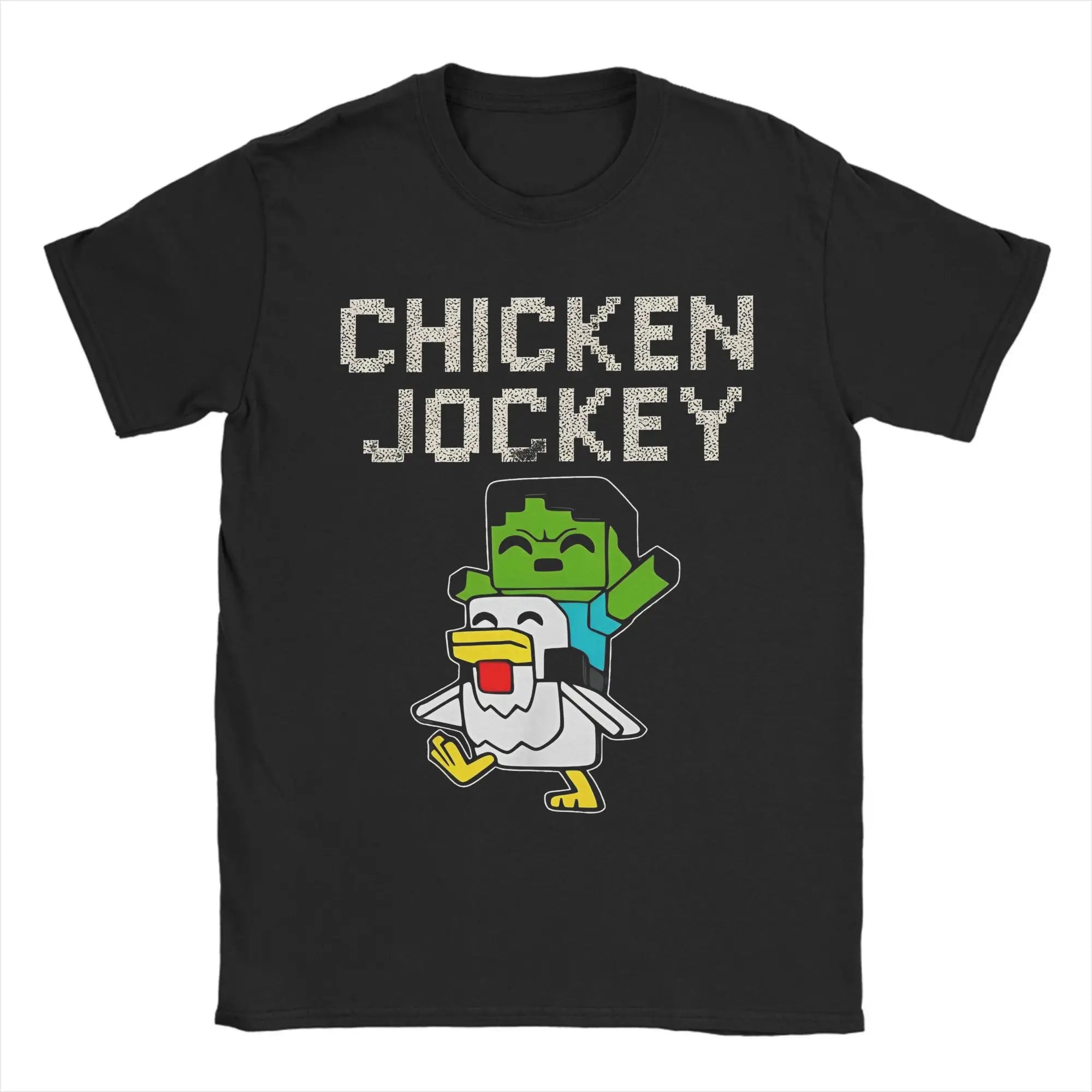 Chicken Jockey Pixel Zombie Tee 🧟‍♂️🐔 100% Cotton Gamer Fun - ThiGui