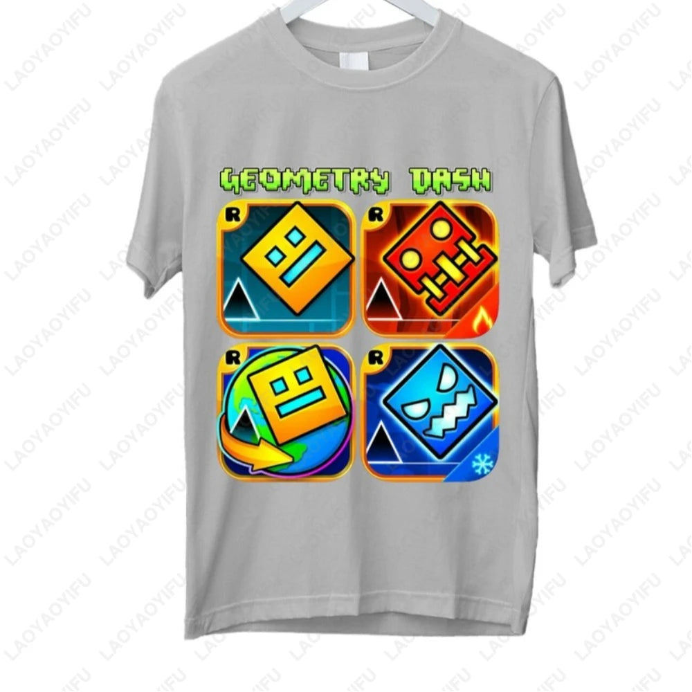 Dash Into Fun Geometry Dash Tee 🎮⚡ Cool 3D Gaming Cotton T-Shirt - ThiGui