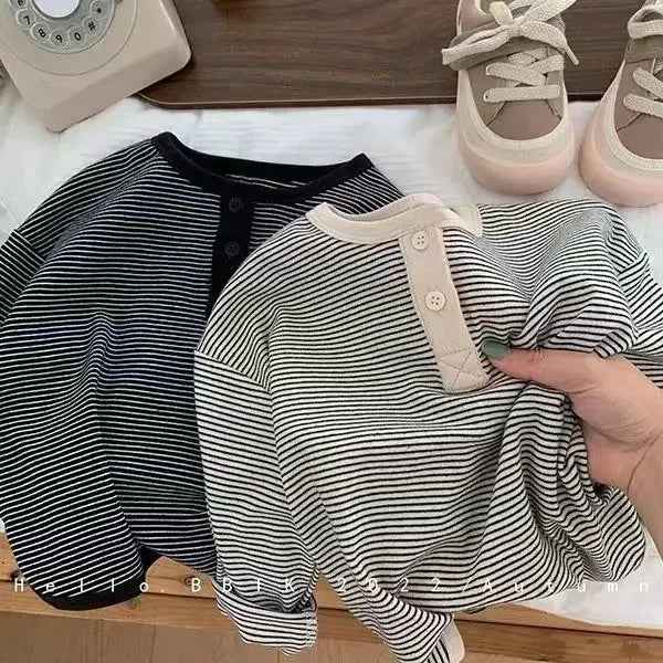 🌟 Autumn Essential! Soft Striped Long Sleeve Tee for Stylish Little Ones 👦👧🍂 - ThiGui