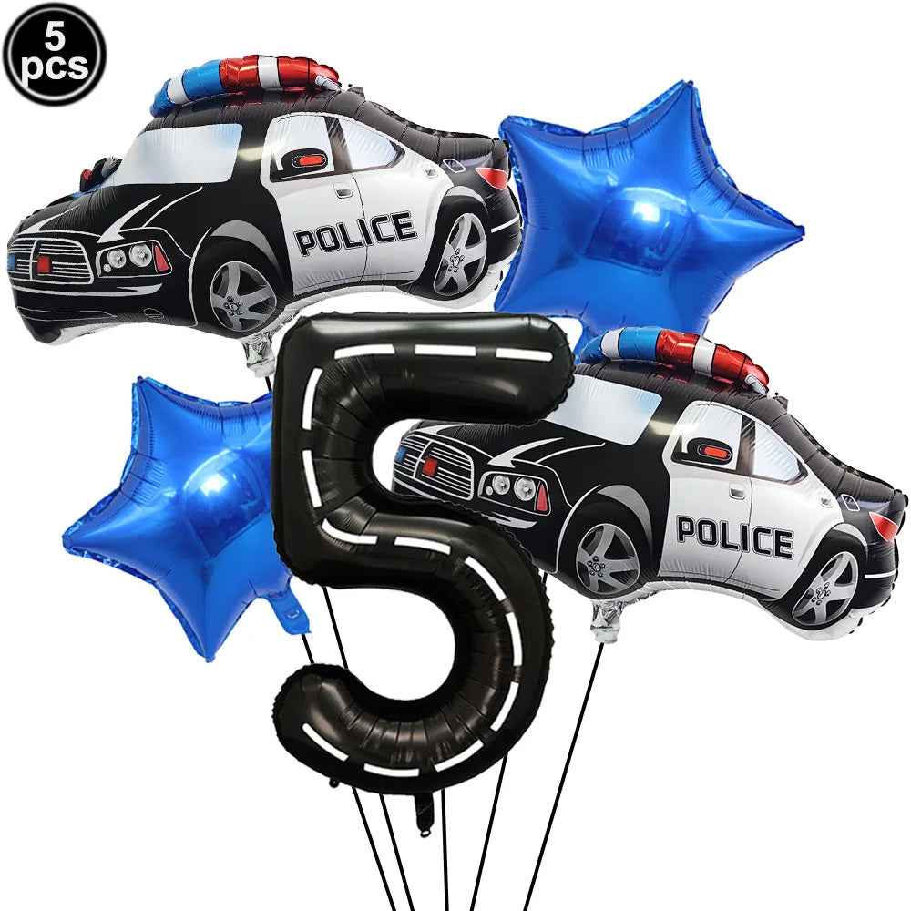 🚓Zoom into Action! Police Car Birthday Balloon Set for Little Heroes Turning 4, 5 or 6! - ThiGui