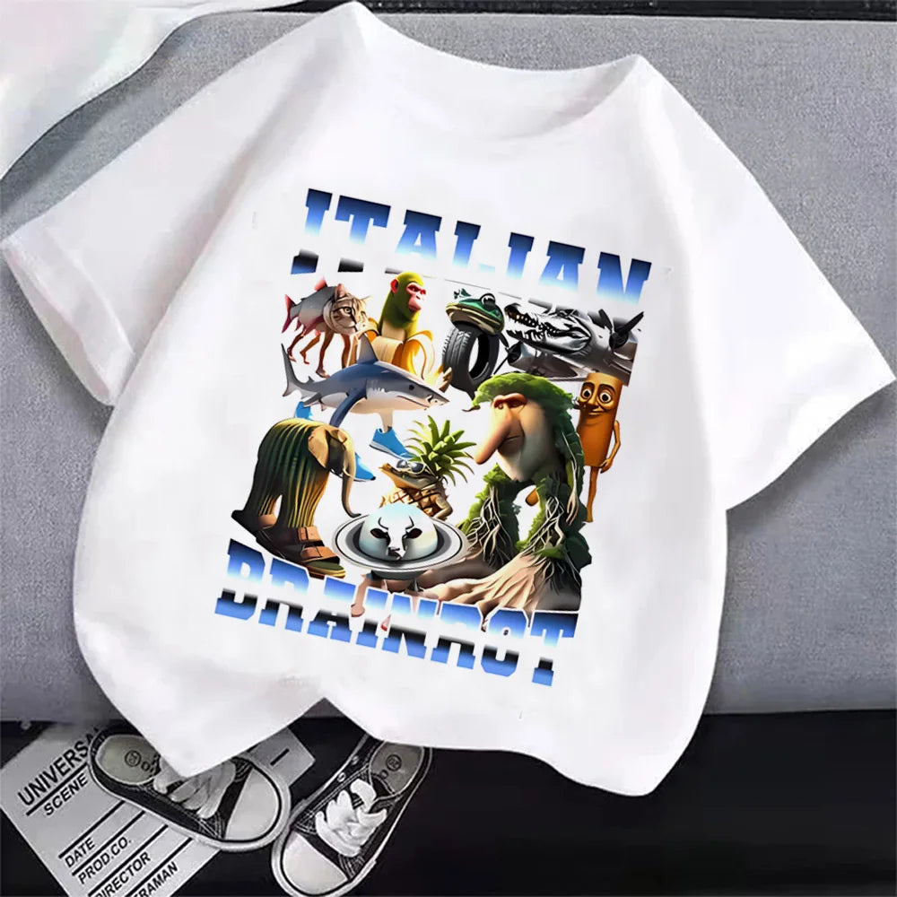 Italian Brainrot T-Shirt Kids Cartoon Anime Print Clothes Round Neck Basic Italian Brainrot Kids Cartoon Tee 🎨😎 Fun Anime Style Boys T-Shirt Tops Absorbent Casual Shirts Gift - ThiGui