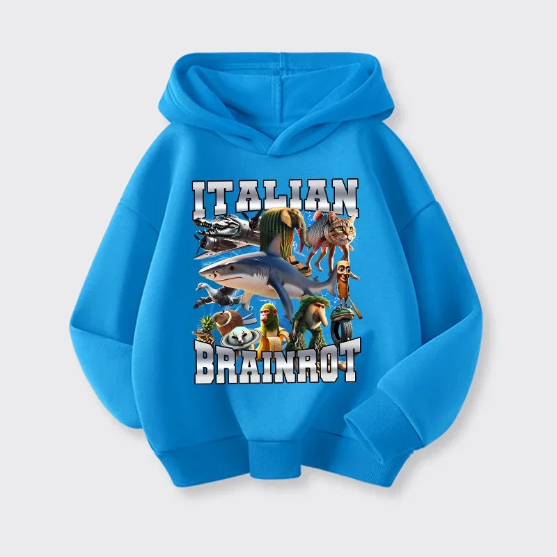 Italian Brainrot Tung Tung Hoodie 😆🧥 Fun Thin Cartoon Sweatshirt for Boys - ThiGui