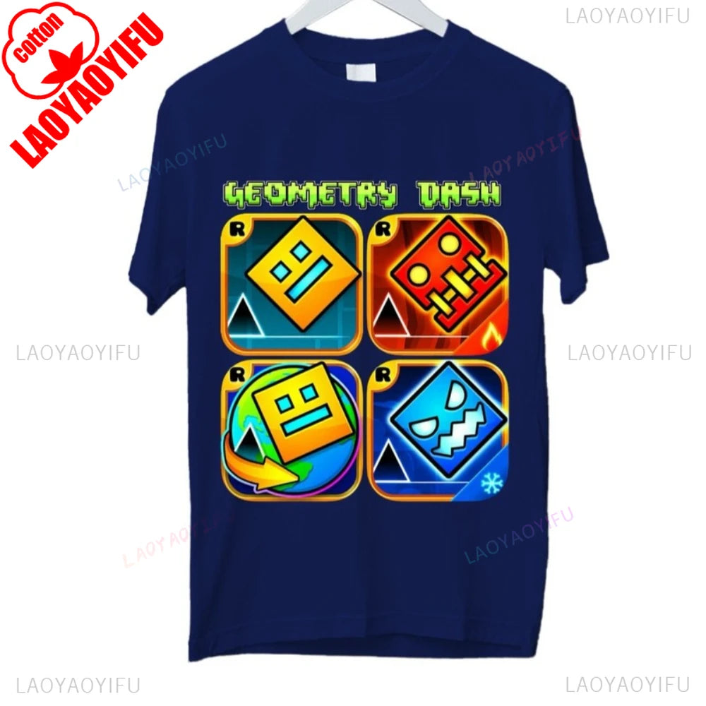 Dash Into Fun Geometry Dash Tee 🎮⚡ Cool 3D Gaming Cotton T-Shirt - ThiGui
