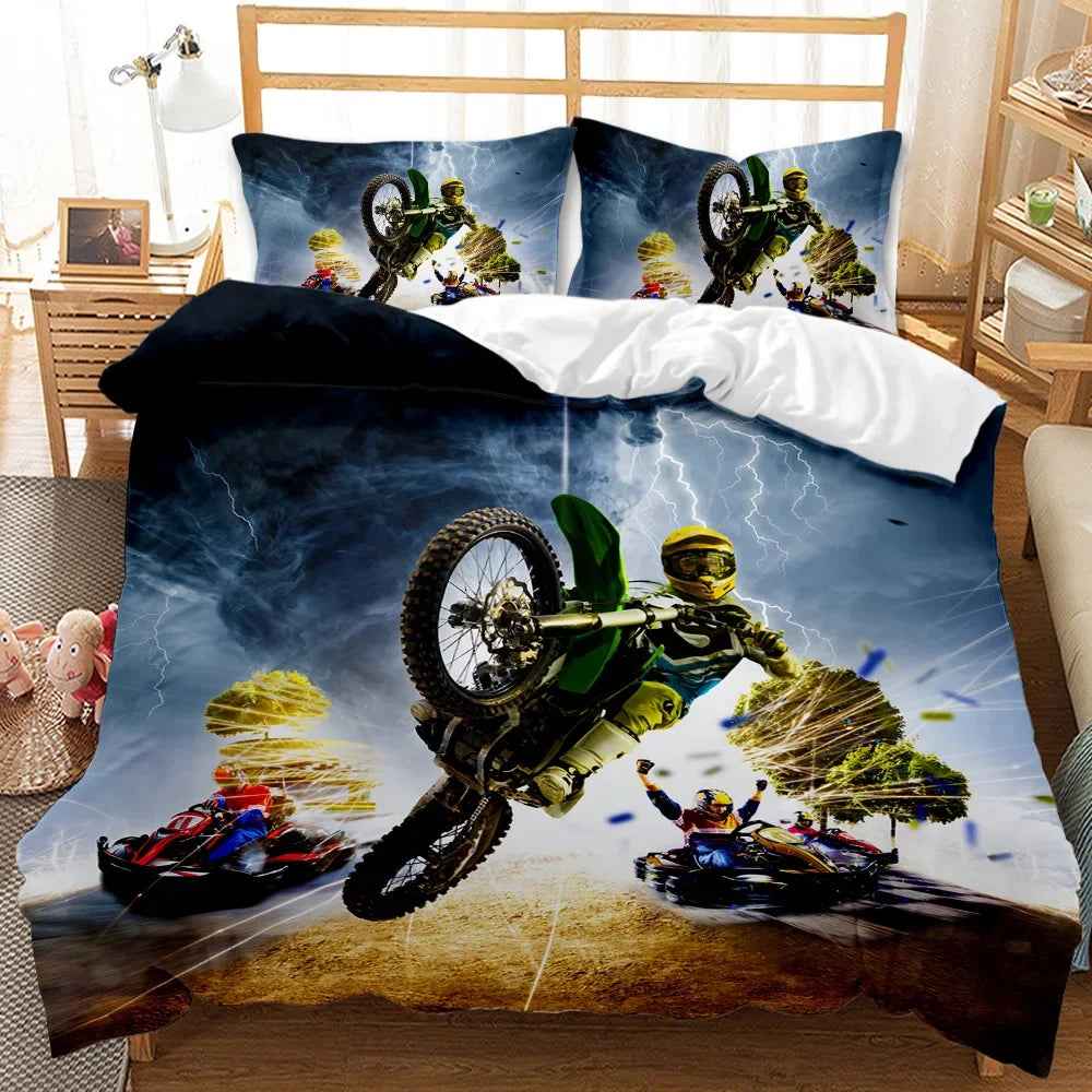 🏍️ Zoom into Dreamland – Dirt Bike Bedding for Little Adventurers - ThiGui