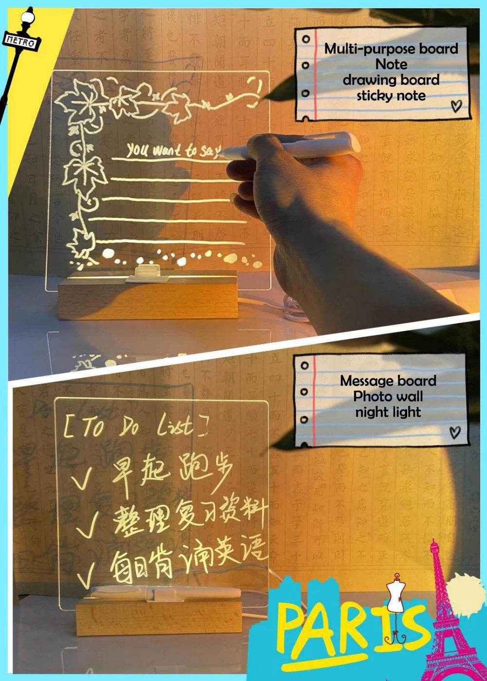 ✍️LED Drawing Note Board for Boys Who Love Doodling in Colorful Glowing Lights - ThiGui