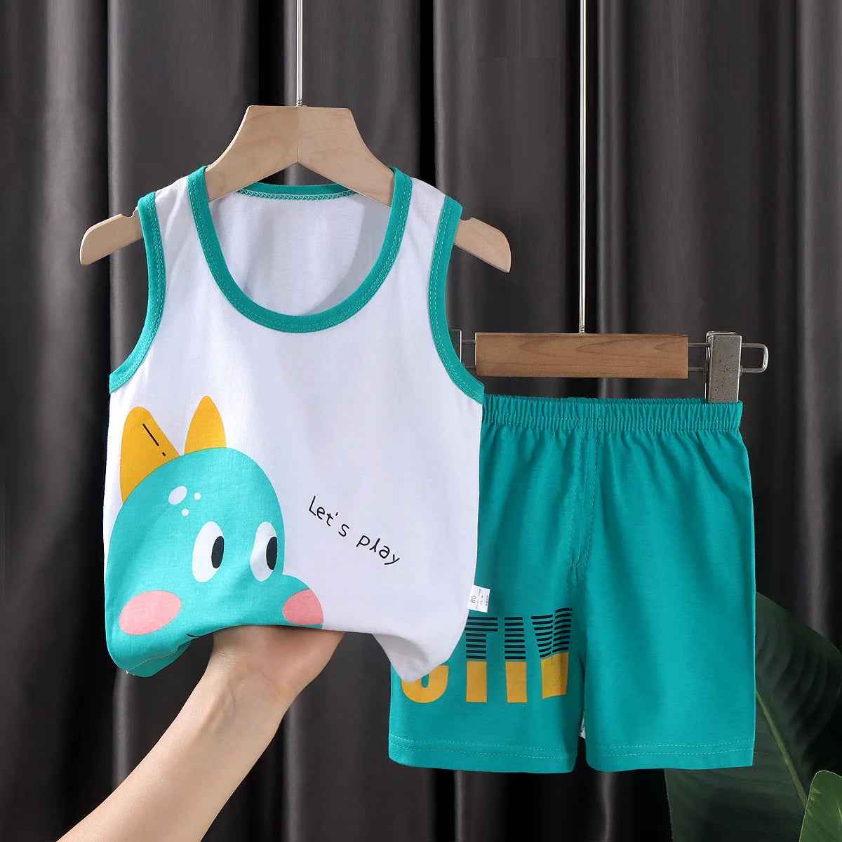 Cool & Comfy! 2-Piece Cotton Vest & Shorts Set for Active Little Boys - ThiGui