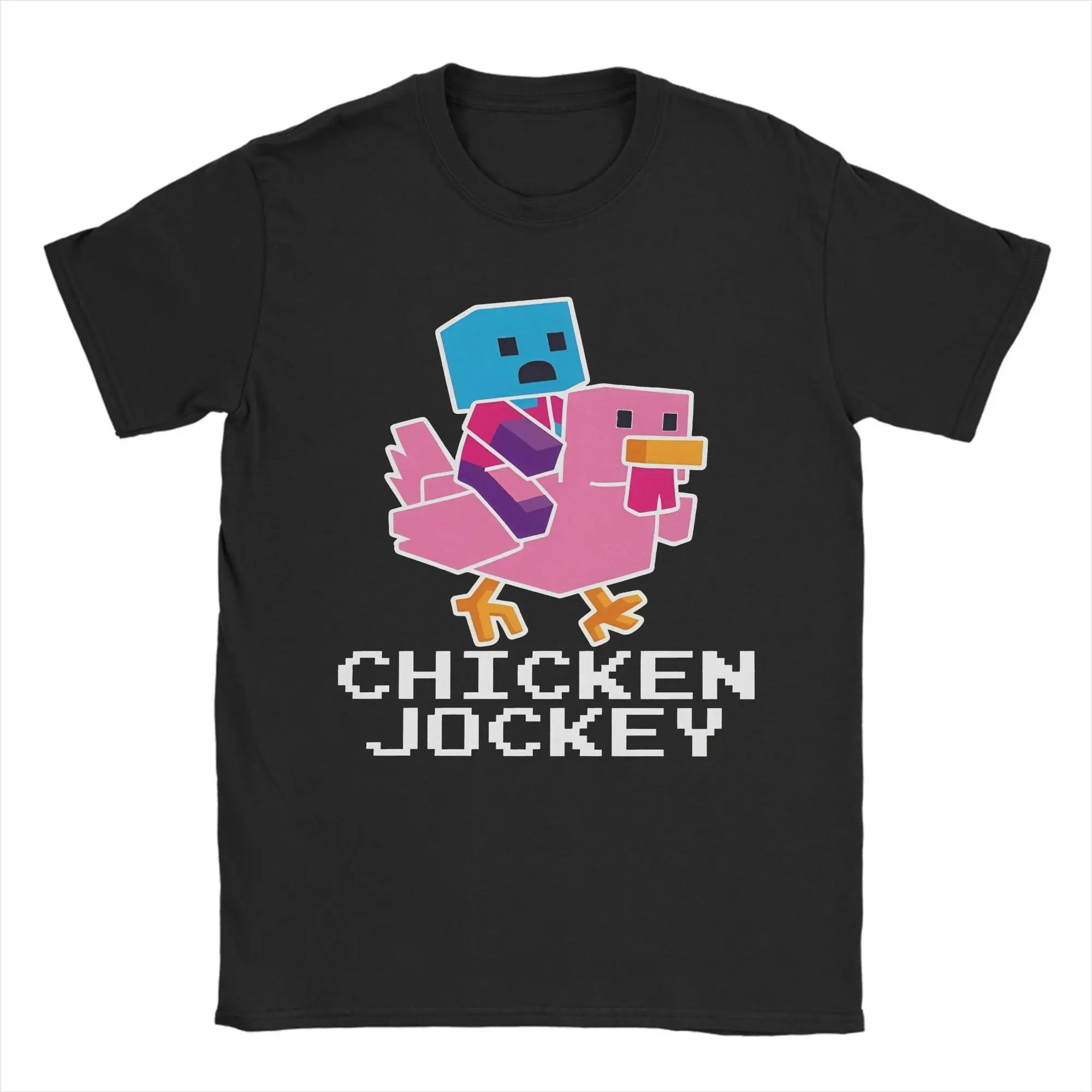 Chicken Jockey Pixel Zombie Tee 🧟‍♂️🐔 100% Cotton Gamer Fun - ThiGui