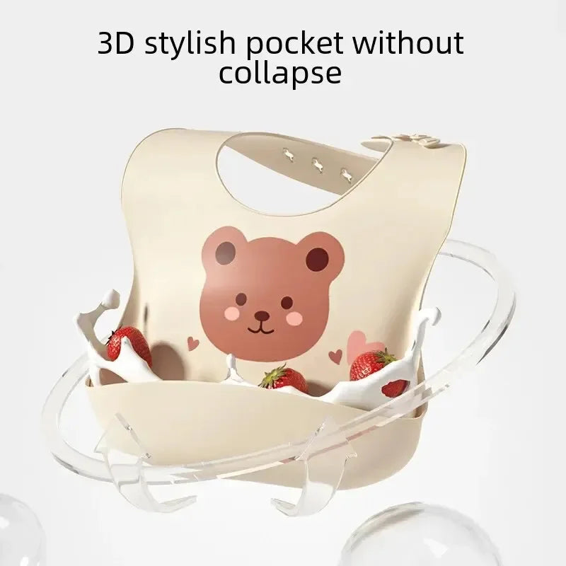 🐻🍽️ Soft Silicone Baby Bib – Cute, Comfy & Totally Mess-Proof! 💧👶 - ThiGui