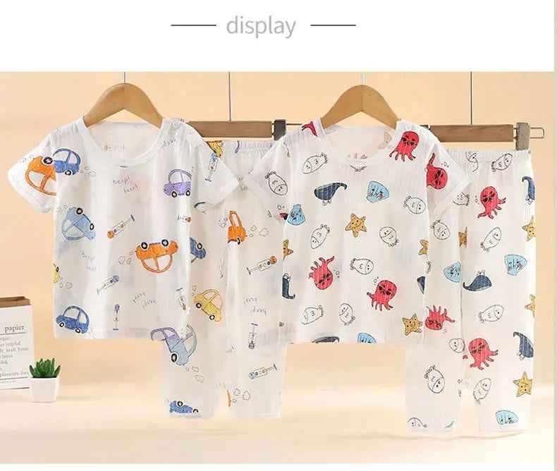 👦🛏️ Soft & Snuggly Cartoon Pyjama Set for Boys – Long & Short Sleeve Options! - ThiGui