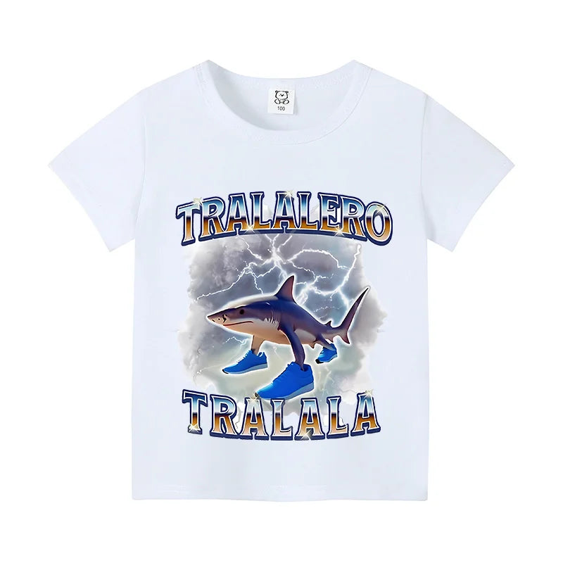 Tung Tung Shark Kids Tee 🦈😄 100% Cotton Brainrot Fun - ThiGui