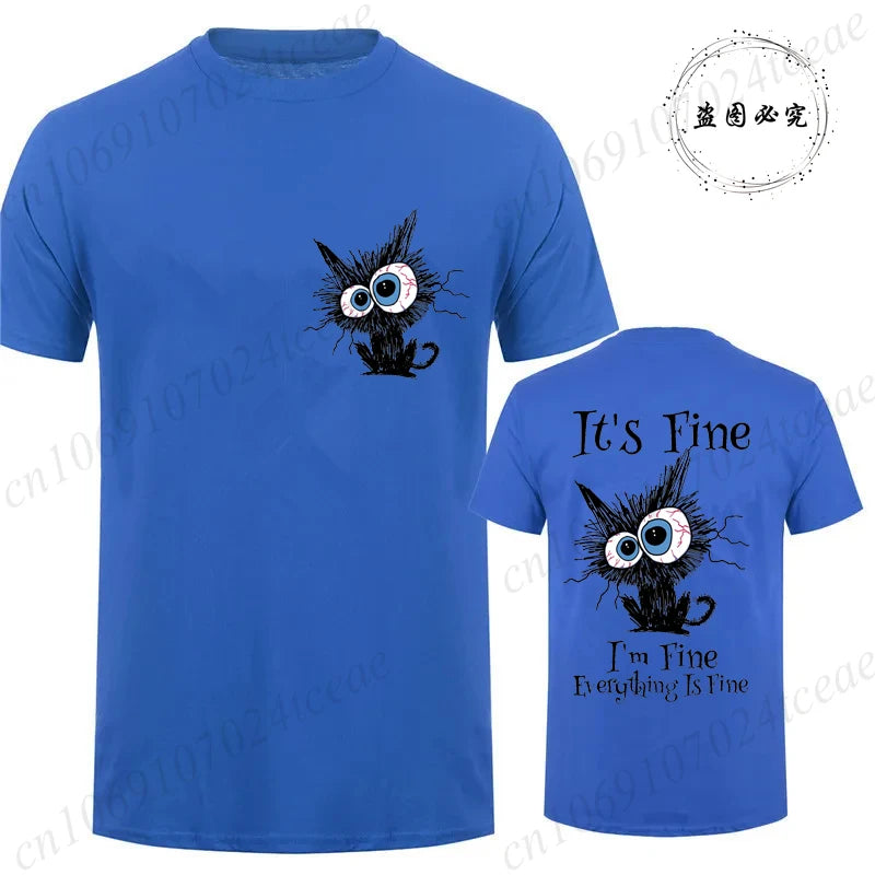 Everything Is Fine Black Cat Tee 🐾🔥 Fun & Comfy Unisex Graphic Shirt - ThiGui