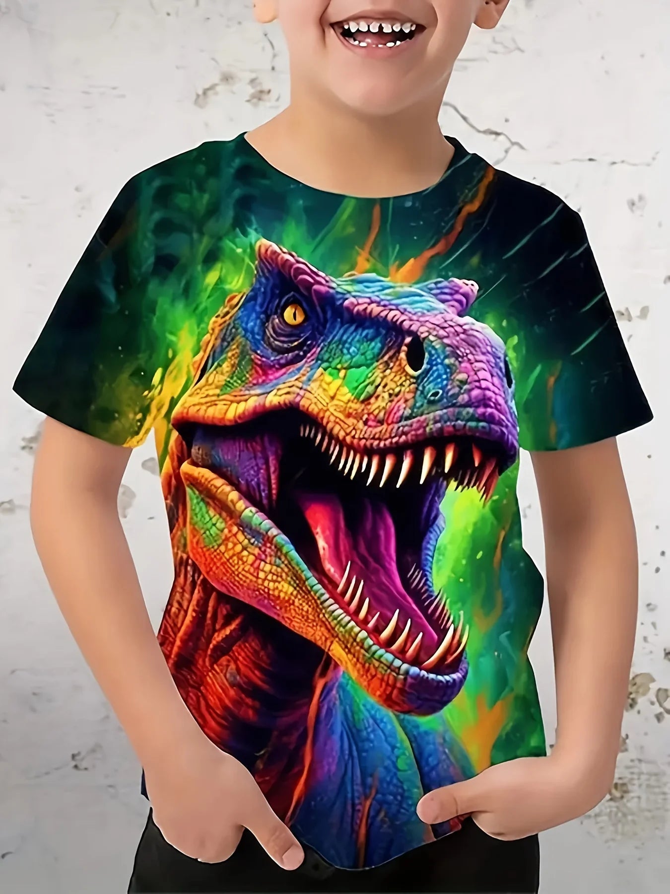 🦖 Cool Dino Vibes! Boys’ Lightweight Cartoon Dinosaur Tee (Ages 3–9) 🧢 - ThiGui