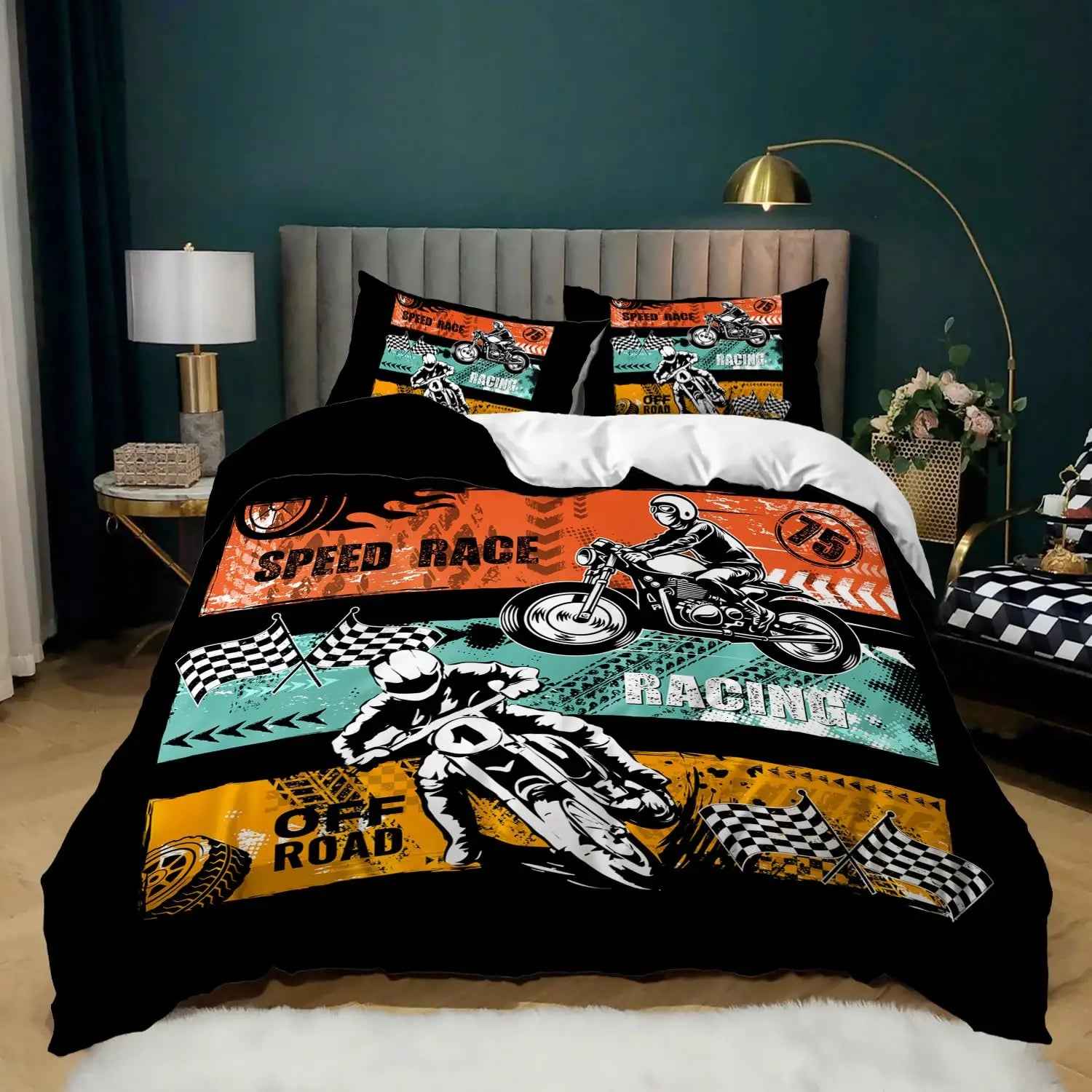 🏁Ready, Set, Sleep! Epic Dirt Bike Bedding for Young Racers 🏍️ - ThiGui