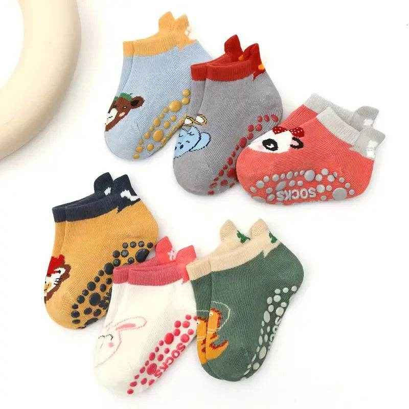 👣Adorable Animal Grip Socks – 6 Pairs of Comfy Fun for Little Feet - ThiGui