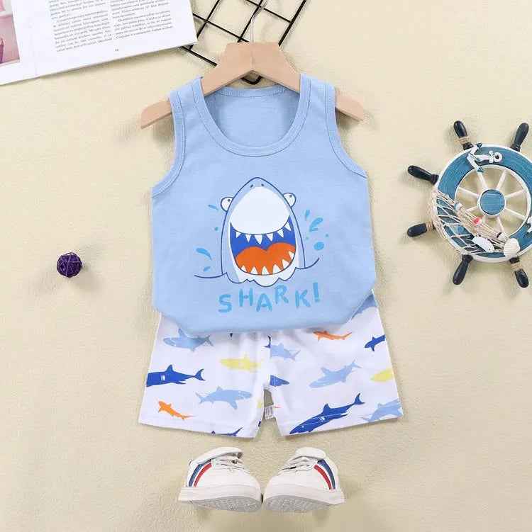Cool & Comfy! 2-Piece Cotton Vest & Shorts Set for Active Little Boys - ThiGui