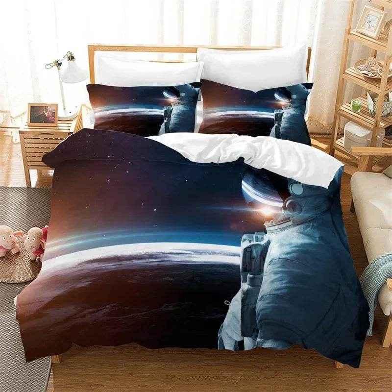 🌕Out-of-This-World Dreams! 🚀 Cartoon Astronaut Bedding Set for Young Space Explorers - ThiGui