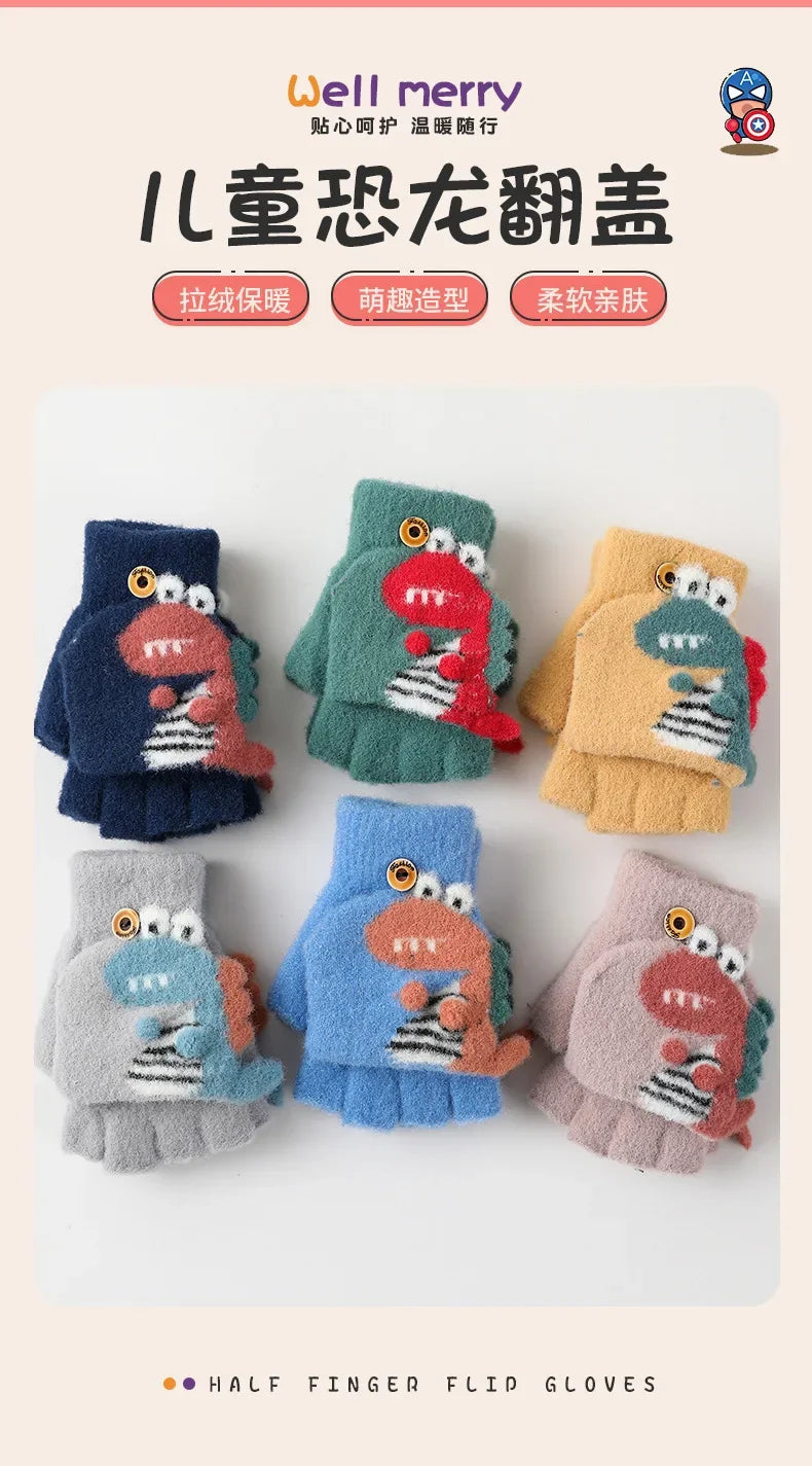 🦕 Dino Flip Gloves – Warm, Fun & Finger-Free for Little Writers! ❄️✋ - ThiGui