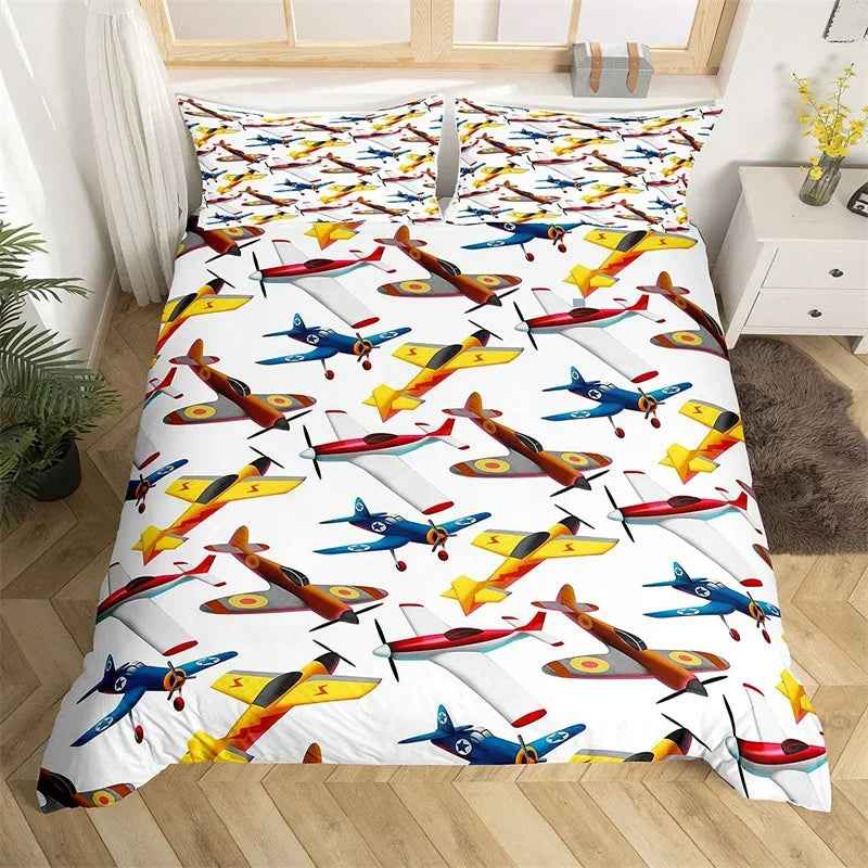 ✈️ Soaring into Sweet Dreams – Cartoon Airplane Bedding Set for Boys - ThiGui