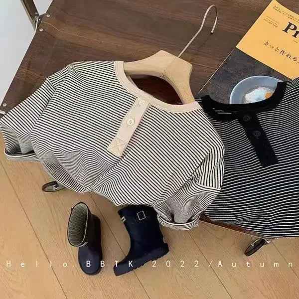 🌟 Autumn Essential! Soft Striped Long Sleeve Tee for Stylish Little Ones 👦👧🍂 - ThiGui