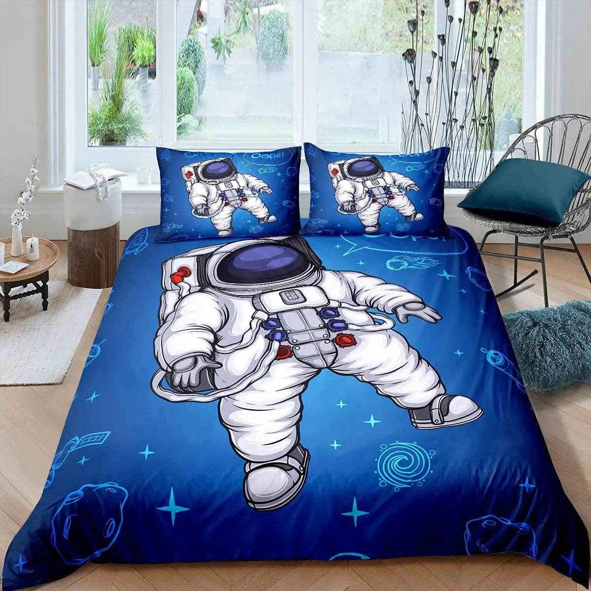🛸Galaxy Dreams Await! Astronaut Bedding Set for Young Space Adventurers - ThiGui