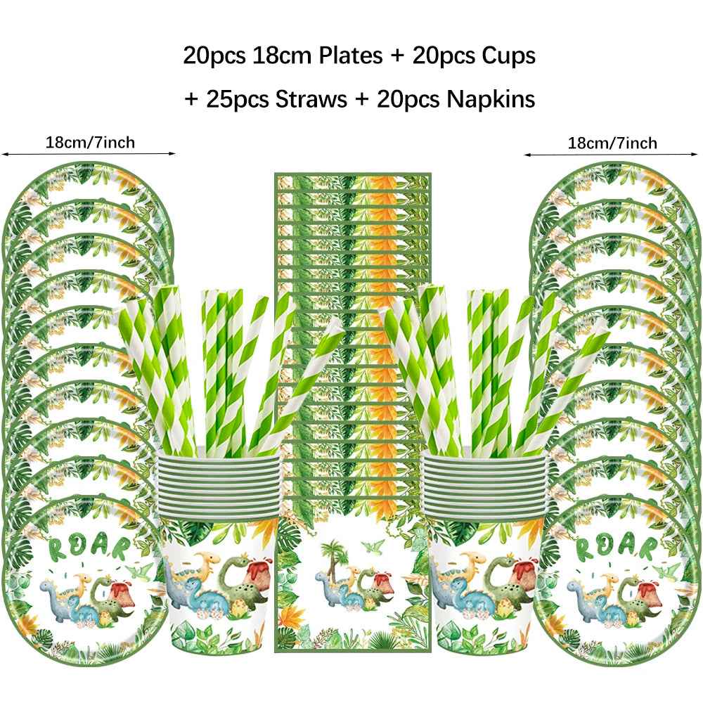 🦕 Dino-Roar Party Set – Fun Disposable Tableware for a Jurassic Birthday Bash 🎂🎈 - ThiGui