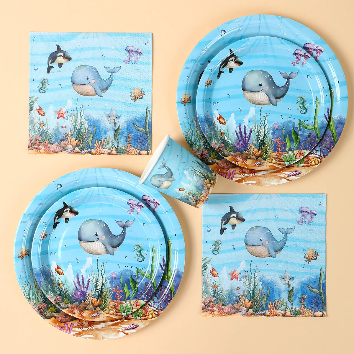 🐙🌊 Under the Sea Party Tableware – Ocean Fun for First Birthdays & Baby Showers! 🎂🐢 - ThiGui