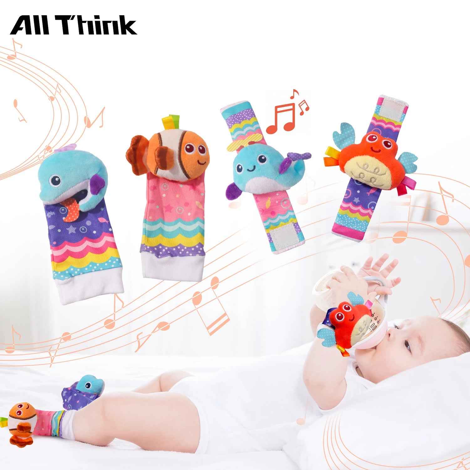 🐾 Baby’s First Discovery Set 👶 – Foot Finder Socks & Wrist Rattles for Sensory Fun! - ThiGui