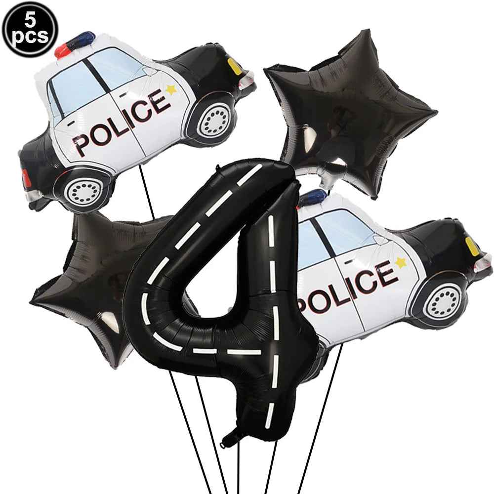 🚓Zoom into Action! Police Car Birthday Balloon Set for Little Heroes Turning 4, 5 or 6! - ThiGui