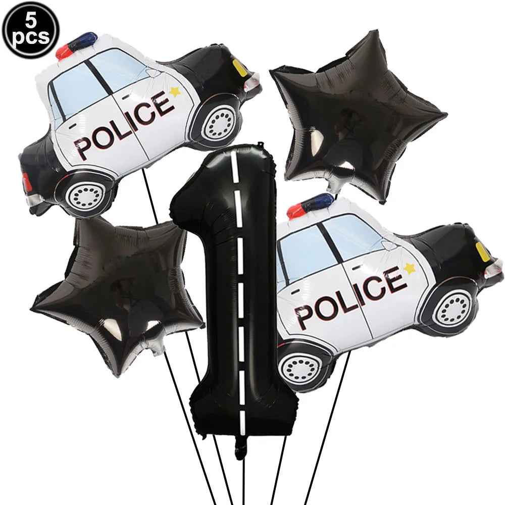 🚓Zoom into Action! Police Car Birthday Balloon Set for Little Heroes Turning 4, 5 or 6! - ThiGui