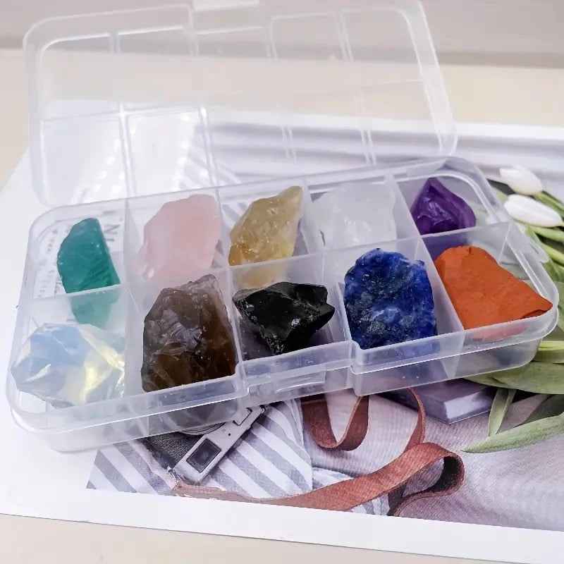 🌈 10 Raw Crystals in a Box – Rough & Ready Natural Stones for Boys Who Love Rocks! - ThiGui