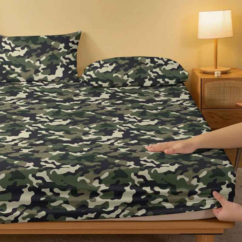 🪖Tough Look, Soft Touch! Green Camo Fitted Sheet for Adventurous Boys - ThiGui