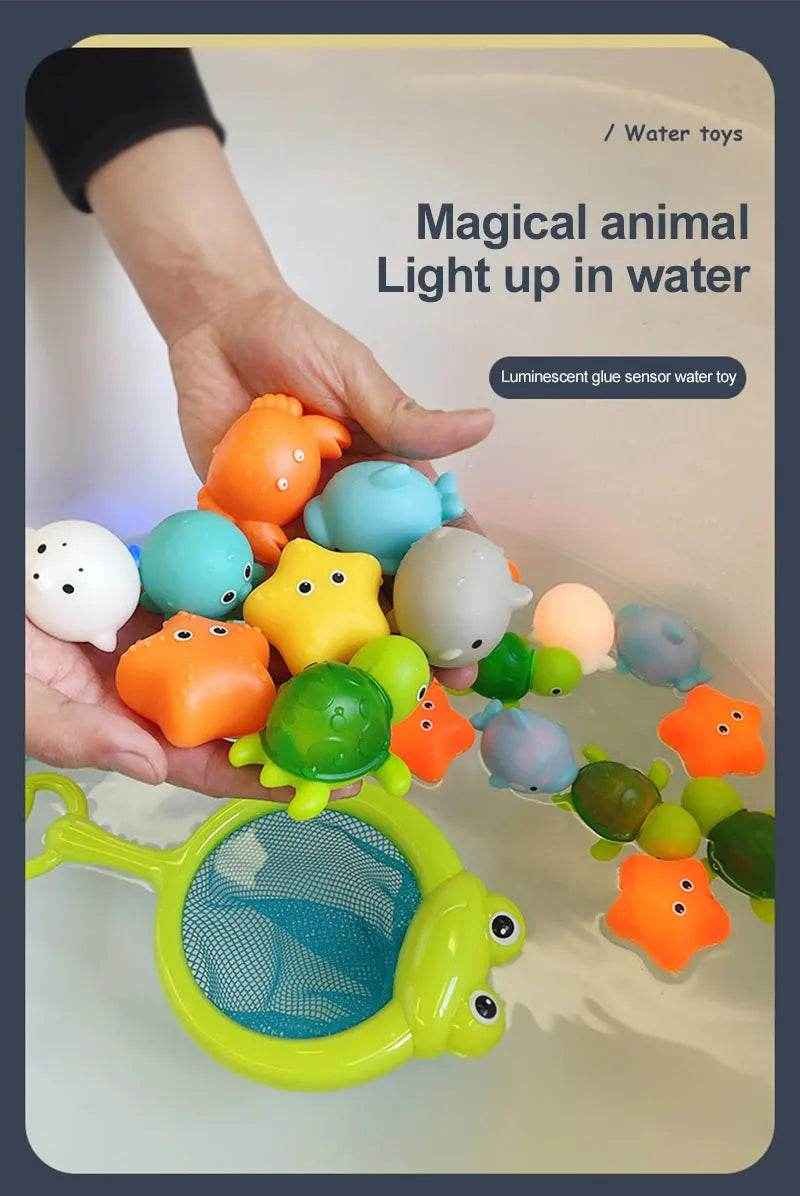 🐳LED Light Up Toys Baby Cute Animals Bath Toy Swimming Water Soft Rubber Float Induction Luminous Duck for Kids Play Funny Gifts - ThiGui