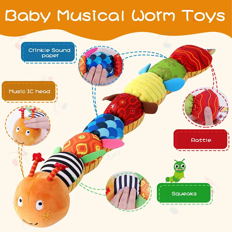 🎵 Snuggle & Shake! Soft Baby Caterpillar Rattle Toy for Newborns 👶✨ - ThiGui