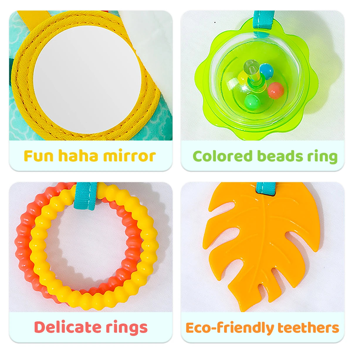 🎠 Hanging Sensory Fun! 🐒 Plush Animal Toy with Teether, Crinkle & Wind Chime for Babies 💕 - ThiGui