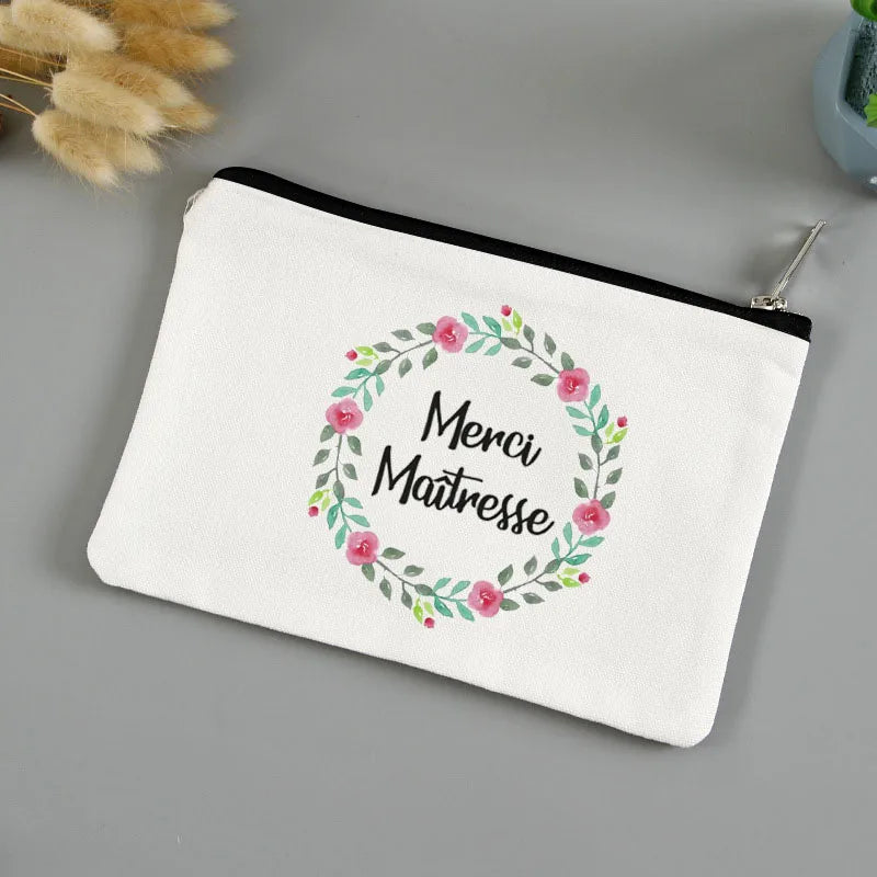 💄🖍️ Merci Maîtresse! Stylish Makeup & Pencil Pouch for Teacher Appreciation 💐🎁 - ThiGui