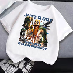 Italian Brainrot T-Shirt Kids Cartoon Anime Print Clothes Round Neck Basic Italian Brainrot Kids Cartoon Tee 🎨😎 Fun Anime Style Boys T-Shirt Tops Absorbent Casual Shirts Gift - ThiGui