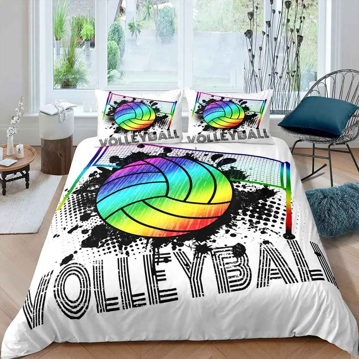 🏐Spike & Snooze! Fiery Volleyball Duvet Set for Sporty Kids - ThiGui