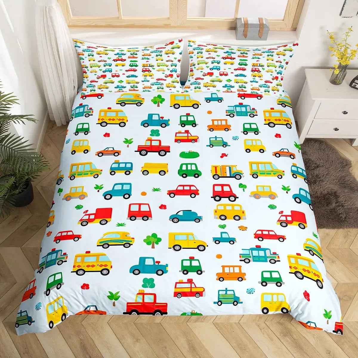 🚗Vroom into Dreamland! Colourful Car Duvet Set for Little Drivers 💤 - ThiGui