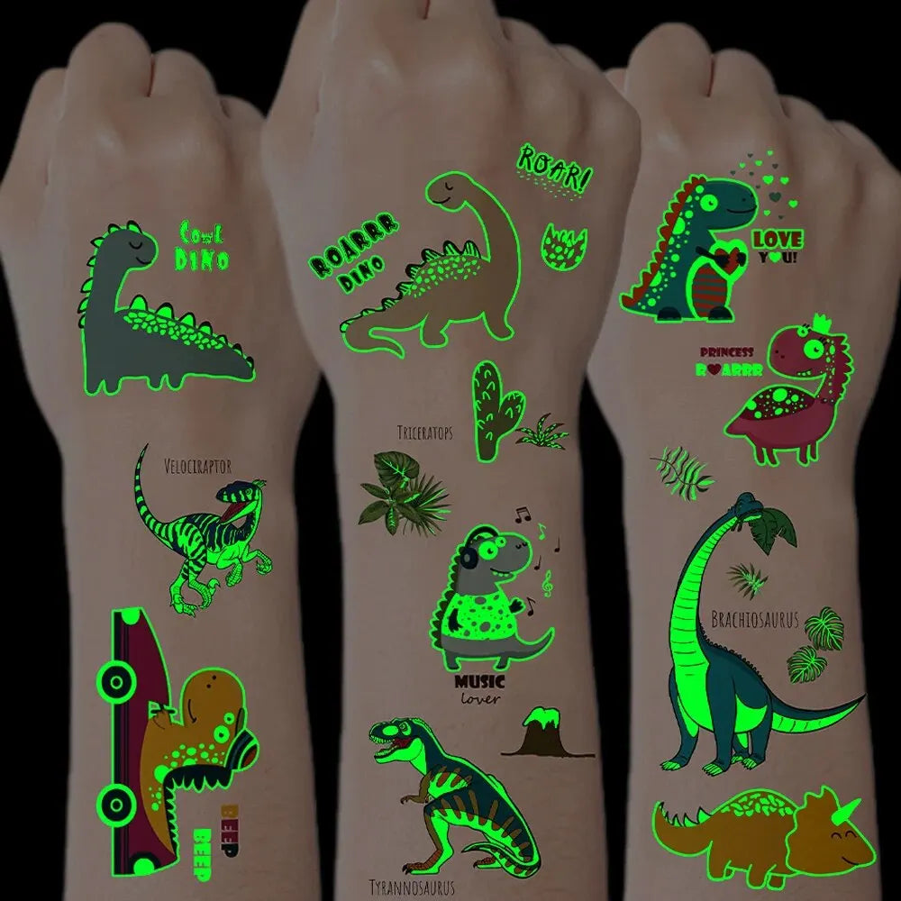 🌟 Glow-Up Tattoos – 10 Fun Flash Tattoo Stickers That Shine in the Dark! 🦖🧜✨ - ThiGui
