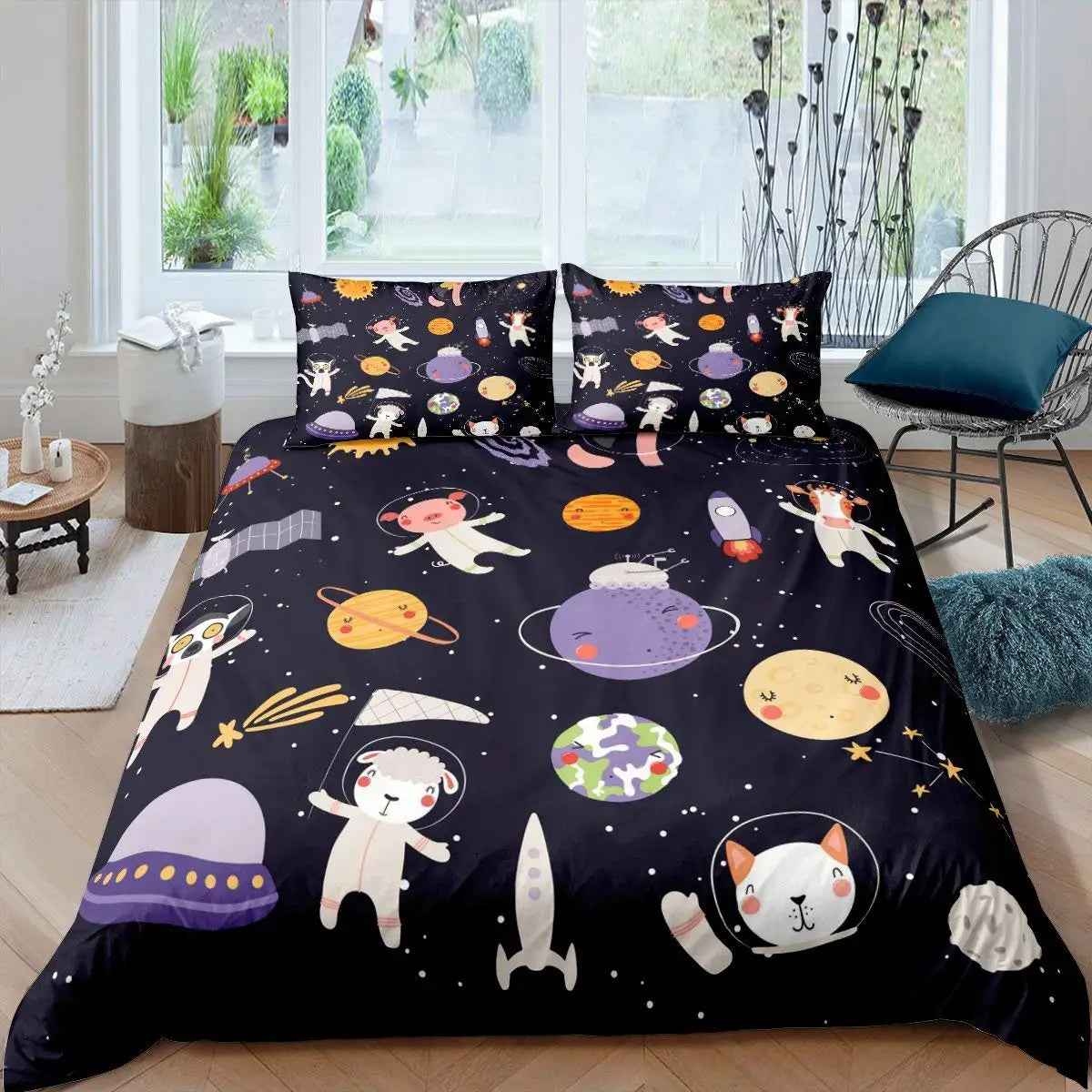 🚀Up, Up, and Asleep! Adorable Astronaut Bedding Set for Little Space Explorers - ThiGui