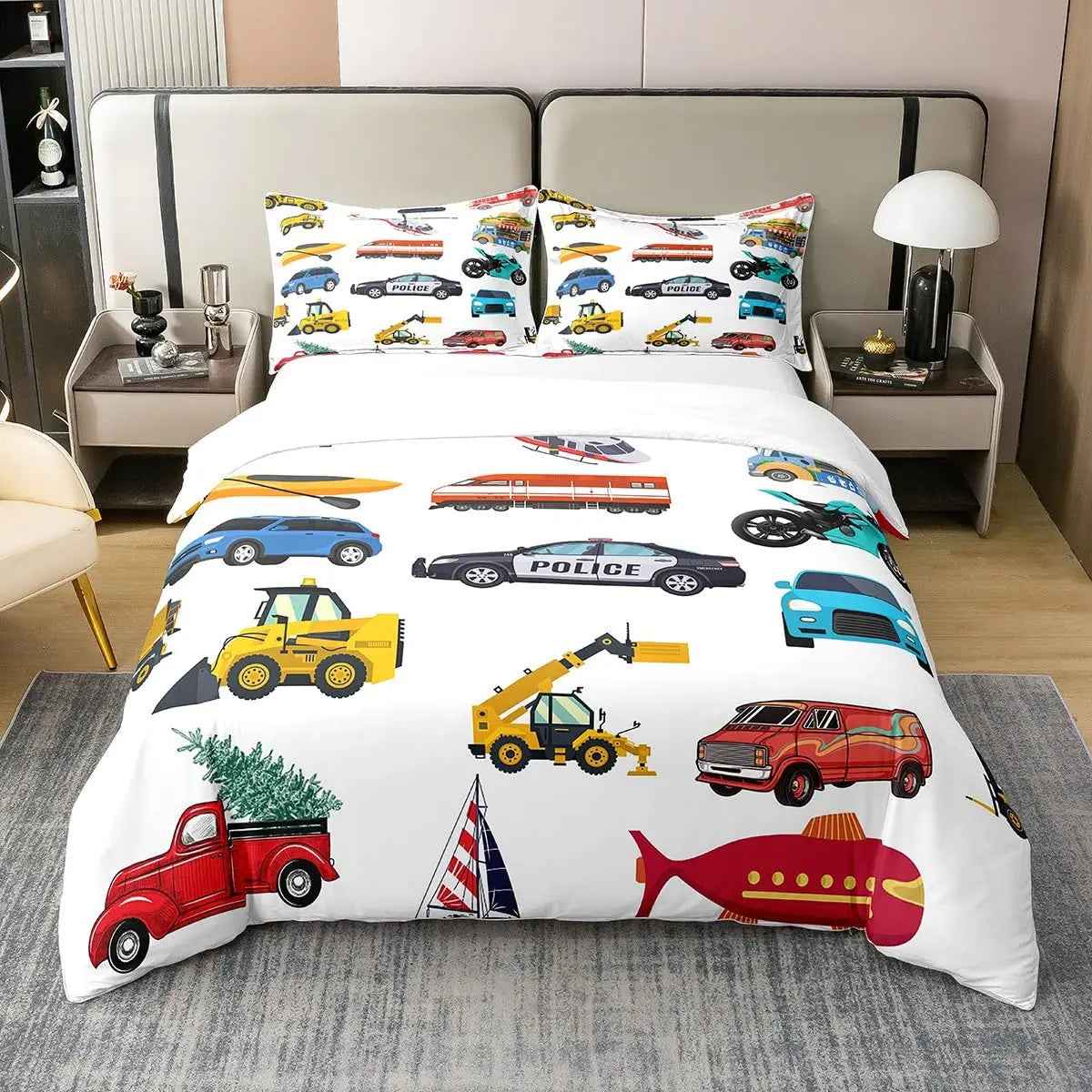 🚗Vroom into Dreamland! Colourful Car Duvet Set for Little Drivers 💤 - ThiGui