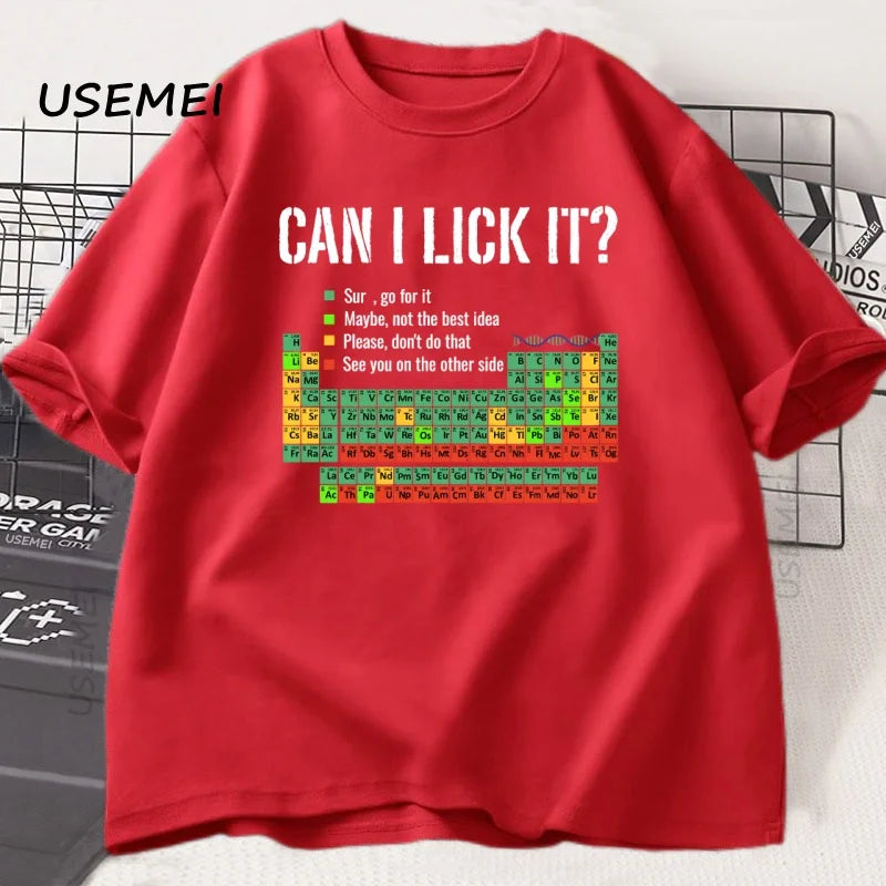 Can I Lick It Periodic Table Tee 🧪😄 Funny Chemistry Cotton T-Shirt - ThiGui