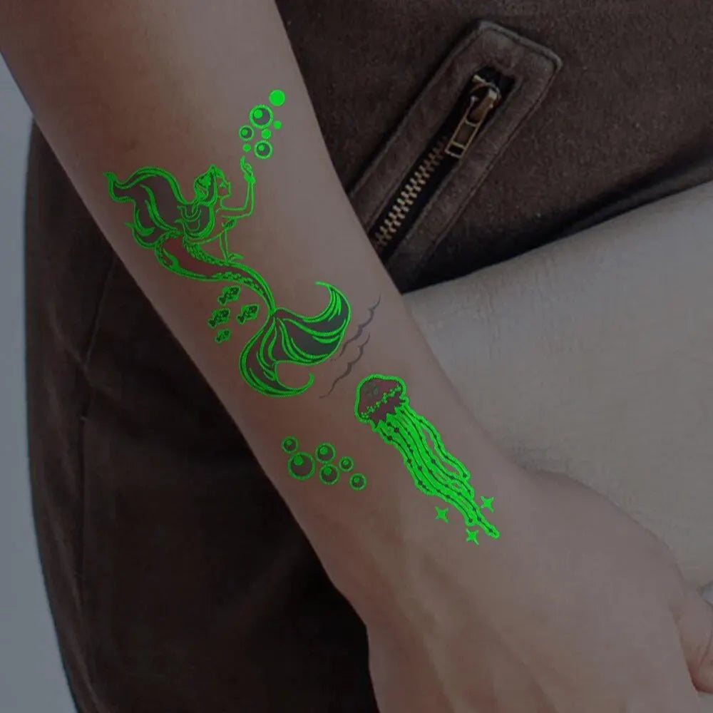 🌟 Glow-Up Tattoos – 10 Fun Flash Tattoo Stickers That Shine in the Dark! 🦖🧜✨ - ThiGui