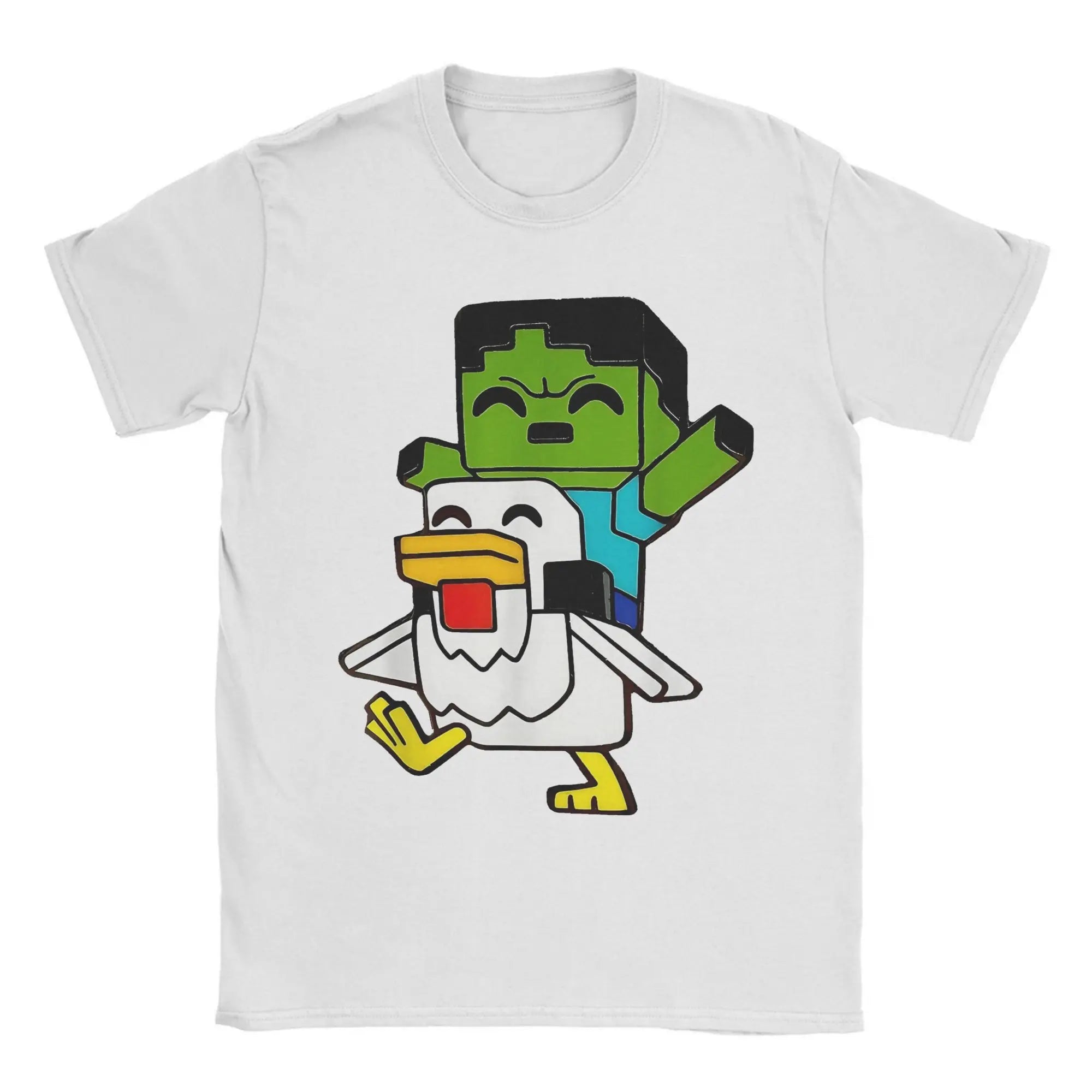 Chicken Jockey Pixel Zombie Tee 🧟‍♂️🐔 100% Cotton Gamer Fun - ThiGui