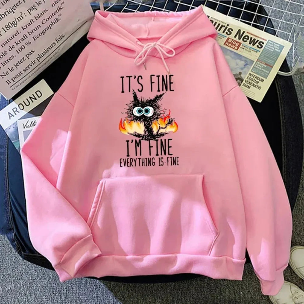 Everything Is Fine Black Cat Tee 🐈‍⬛🔥 Fun & Quirky Unisex T-Shirt - ThiGui