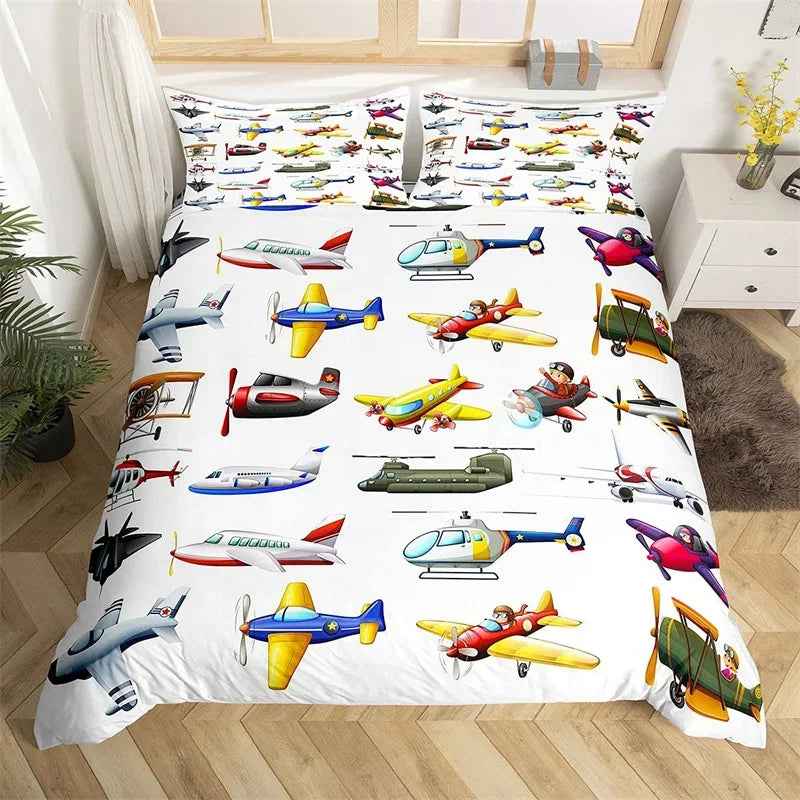 ✈️ Soaring into Sweet Dreams – Cartoon Airplane Bedding Set for Boys - ThiGui